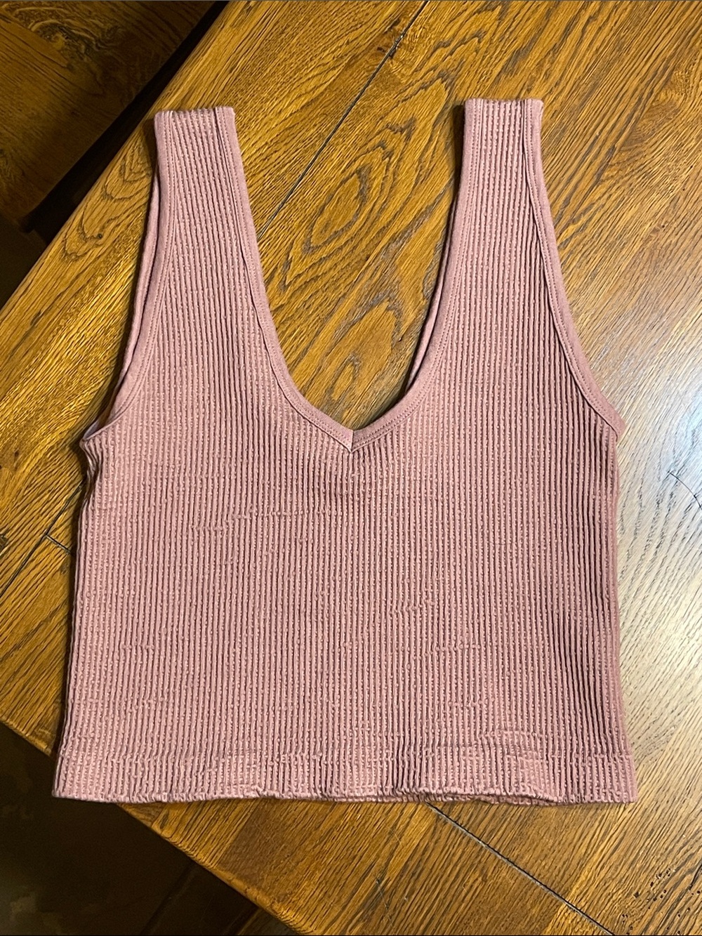 Ribbed V-Neck Crop Tank Top - Dusty Rose